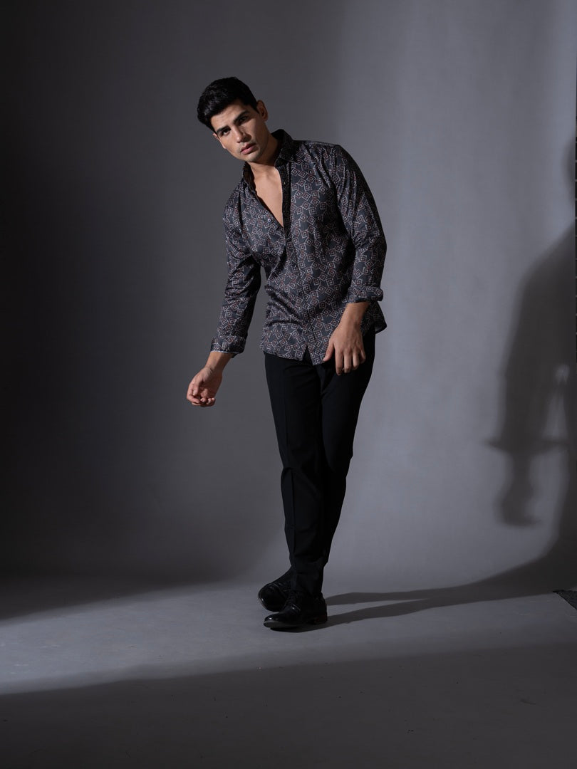 Grey Printed Party Shirt